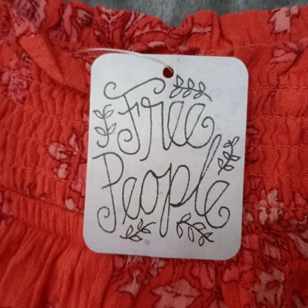 Free People Barclay Dress Maxi Off The Shoulder Floral Ruffle Orange Red Size XS